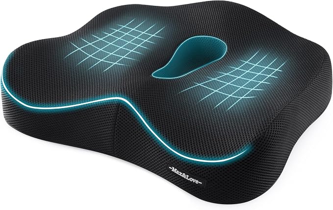 Memory Foam Seat Chair Cushion for Relieves Back Sciatica Pain Tailbone Pain Coccyx Degenerating Disc Orthopedic Osteoarthritis Prostate Cushion Low Back Pain Cushion Hip Shaping (Black mesh)