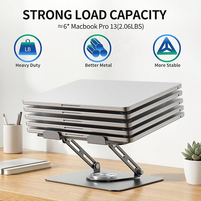 ALASHI Laptop Stand for Desk with 360° Rotating Base, Multi-Angle Adjustable Laptop Stands, Foldable Laptop Riser Compatible with 10 to 17 Inches PC Computer, Grey
