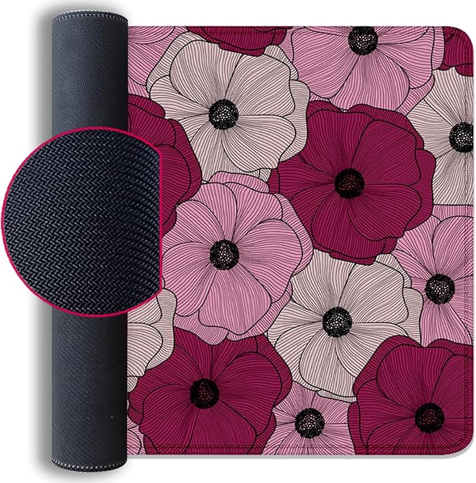 Abstract Floral Mouse Pad Desk Pad,Boho Art Flowers Extended Gaming Mouse Mat with Stitched Edges Non-Slip Waterproof Rubber Base Mous Mat for Office Home Game Desk Pad(27.5X11.8 in)