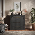 BELLEZE 32.5" Kitchen Storage Cabinet with 3 Drawers,Freestanding Accent Cabinet with Fluted Arched Design & Gold Handles,Modern Credenza for Living Room,Dining Room,Entryway - Ebony