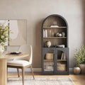 BELLEZE 71" Tall Storage Cabinet with Glass Door, Sideboard Buffet Cabinet with Adjustable Shelves for Pantry and Kitchen Organizing, 5-Tier Modern Storage Unit for Living Room Home Office, Ebony