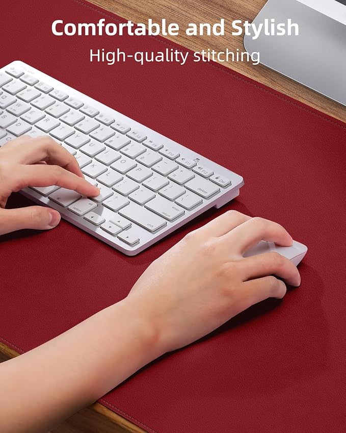 Leather Desk Protector, Red Office Mat, Non-Slip PU Laptop Blotter, Waterproof Writing Pad for Office and Home (Red, 31.5" x 15.7")