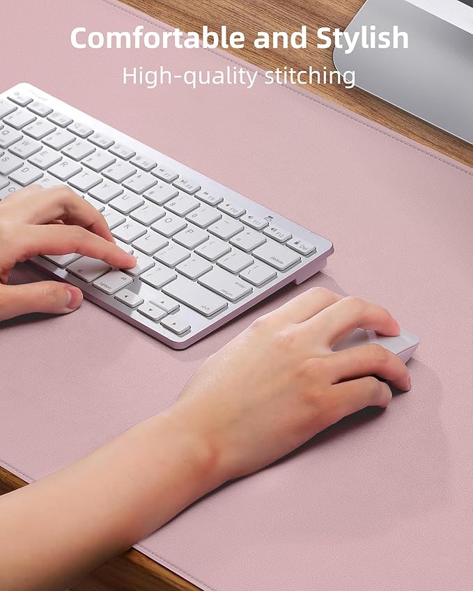 Leather Desk Pad Protector, Mouse Pad, Office Desk Mat, Non-Slip PU Leather Desk Blotter, Laptop Desk Pad, Waterproof Desk Writing Pad for Office and Home (Light Pink, 31.5" x 15.7")