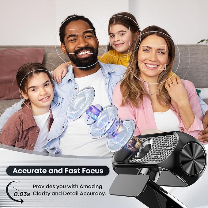 1080P HD Webcam with Microphone, Noise Cancellation, Privacy Cover, Wide-Angle Lens, Auto Light Correction, Plug & Play USB Webcam for Laptop, Desktop, PC, Mac, Zoom, Skype, Streaming (Black)