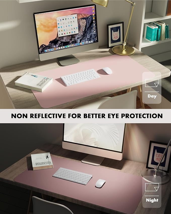 YSAGi Double-Sided Desk Pad, 35.4"x17"Leather Desk Mat, Eco Cork Desk Pad Protector,Large Mouse Pad,Waterproof Desk Blotter for Office/Home(Pink)