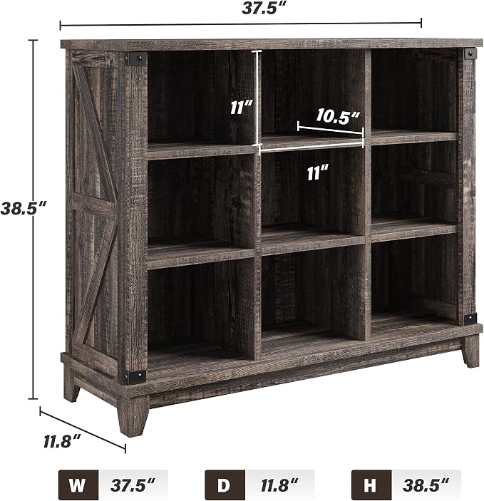 EnHomee 9 Cube Storage Organizer and Shelves, Cubby Storage Organizer, Bookshelves with Storage for Home and Bedroom, Black Oak