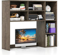 Giantex Desktop Bookshelf, Desk Hutch Dorm w/ 7 Cubes & 3 Adjustable Shelves, Desk Shelf for Up to 27" Computer Monitors, Wooden Desktop Storage Organizer for Dorm College Office Home (Grey Oak)