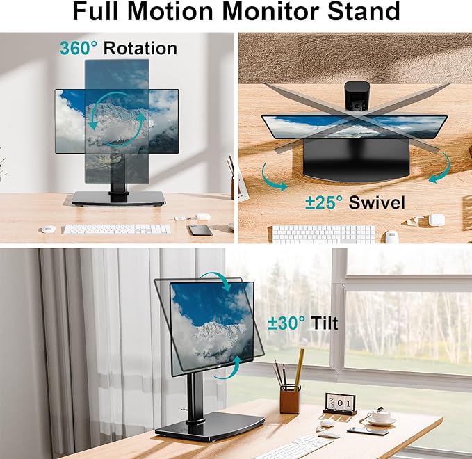 MOUNT PRO Single Monitor Stand Fits Max 32 inch Screen, Free-Standing Computer Desk Stand, Display Mount with Height Adjustable, Swivel, Tilt, Rotation, VESA Monitor Stand 100x100