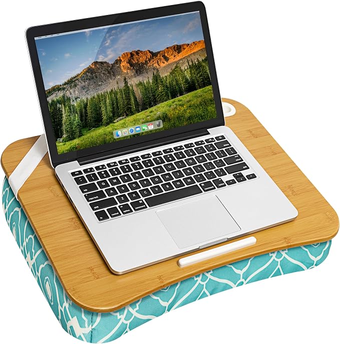 LAPGEAR Designer Lap Desk with Phone Holder and Device Ledge - Aqua Trellis - Fits up to 15.6 Inch Laptops - Style No. 45422