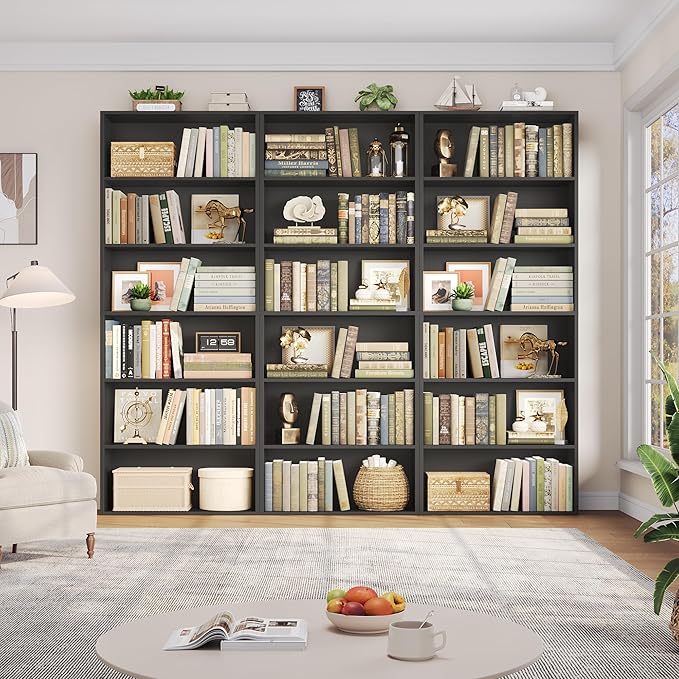 FOTOSOK 6-Tier Open Bookcase and Bookshelf, Freestanding Display Storage Shelves Tall Bookcase for Bedroom, Living Room and Office, Black