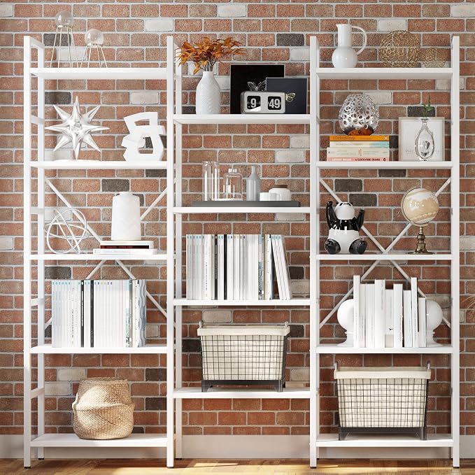 IRONCK Bookcases and Bookshelves Triple Wide 5 Tiers Industrial Bookshelf, Large Etagere Bookshelf Open Display Shelves with Metal Frame for Living Room Bedroom Home Office