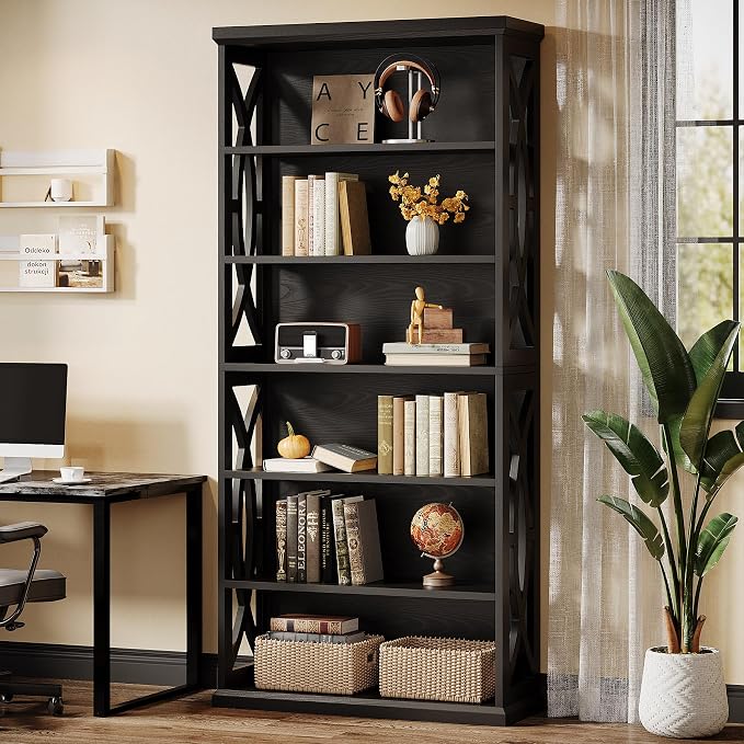 Tribesigns 6-Tier Bookshelf, 71 Inches Tall Freestanding Bookcase, Large Industrial Bookshelves Display Shelves, Wooden Book Shelf for Home Office, Living Room, Bed Room, Black
