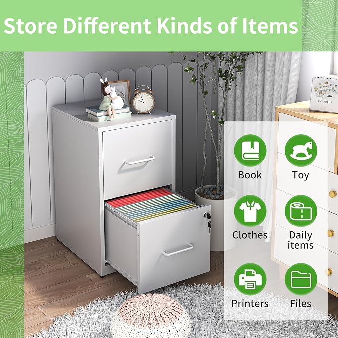 Metal File Cabinet with Drawer Heavy Duty Home Office Steel Vertical Filing Lockable Cabinets for Legal/Letter Size,Assembly Required