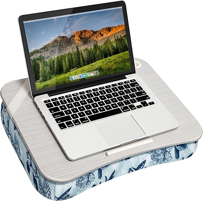 LAPGEAR Designer Lap Desk 2-Pack with Storage Basket, Phone Slot & Device Ledge – Blue Blossoms – Fits Laptops up to 15.6" – Style No. 70433