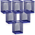 Segarty Pen Cup Holder, 6 Pack Square Dark Blue Pen Holder for Desk, Cute Metal Mesh Pencil Cups Container Marker Organizer Set for Office Supply, School Classroom, Home Desktop, Makeup Brush Storage