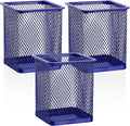 Segarty Pen Holder for Desk, 3 Pack Square Dark Blue Pen Cup Holder, Wire Mesh Pencil Container Set Desktop Organizer for Office Supplies, School, Home Table Accessories, Makeup Brush
