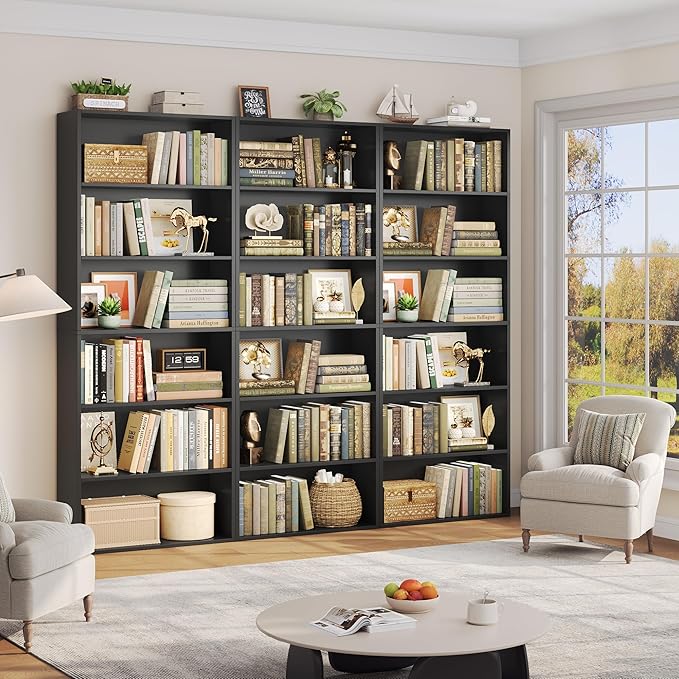 FOTOSOK 6-Tier Open Bookcase and Bookshelf, Freestanding Display Storage Shelves Tall Bookcase for Bedroom, Living Room and Office, Black