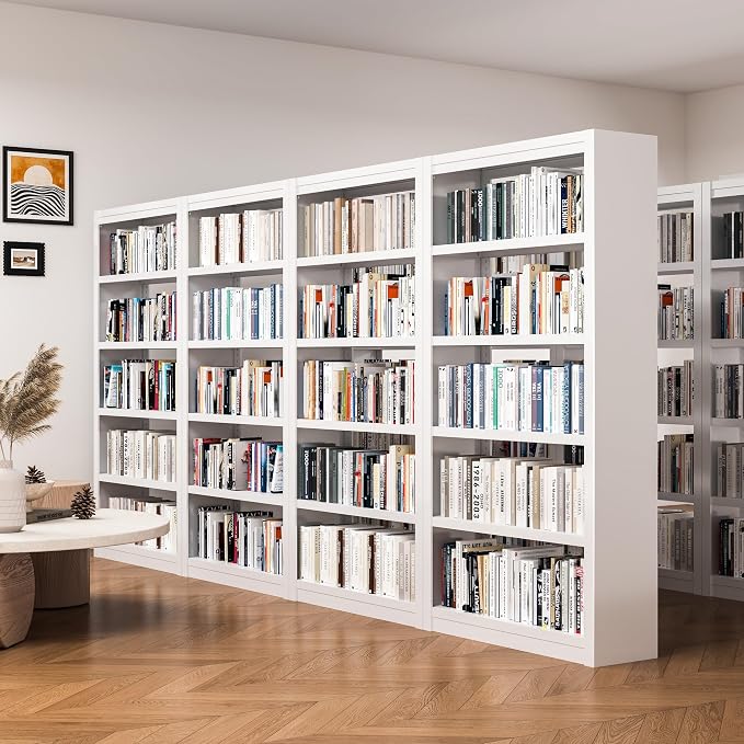 69" Tall White Metal Bookshelf, 5-Tier Adjustable Bookcase, Easy Assembly Modern Storage Shelf for Office, Home, Living Room, Library, School