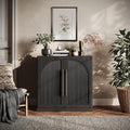 BELLEZE 32.5" Kitchen Storage Cabinet with Adjustable Shelves,Freestanding Accent Cabinet with Fluted Arched Design & Gold Handles,Modern Credenza for Living Room,Dining Room,Entryway - Ebony