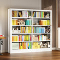 5-Tier Bookcase with Adjustable Storage Shelves, Metal Bookshelf with Book Stopper, Bookcase Shelf for Library, Office, Living Room (White-2)
