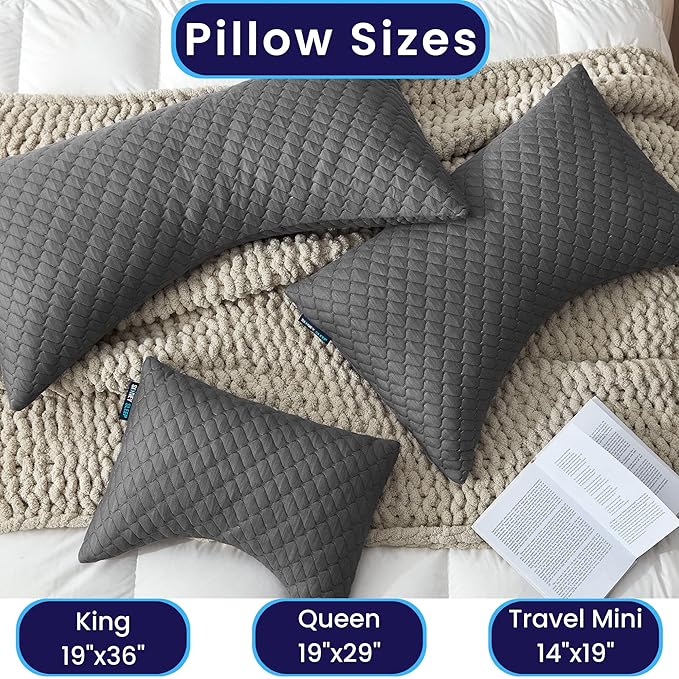 Sidney Sleep Mini Travel Size Neck Pillow - Knee, Back Lumbar and Support - Small Curved Pillow - 14 x 19 Inches - Adjustable Loft - Washable - Drawstring Backpack Included (Mini - Grey)