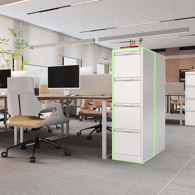 4-Drawer File Cabinet with Lock,Metal Vertical Filing Cabinets for Home Office,Under Desk File Cabinets for Letter/Legal/A4 Size Files,Easy Assemble