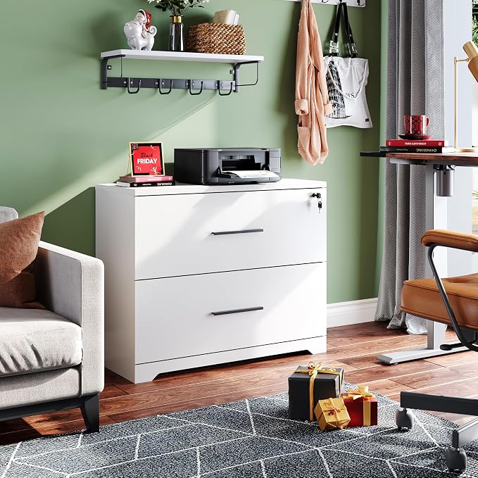 DEVAISE 2-Drawer Wood Lateral File Cabinet with Lock for Home Office, White