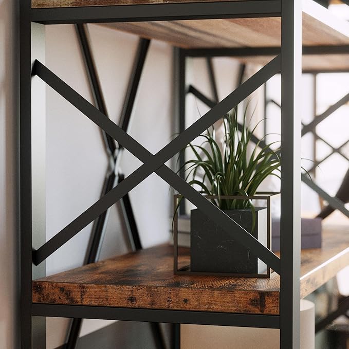 IRONCK Bookshelf Double Wide 6-Tier 76" H, Open Large Bookcase, Industrial Style Shelves, Wood and Metal Bookshelves for Home Office, Easy Assembly