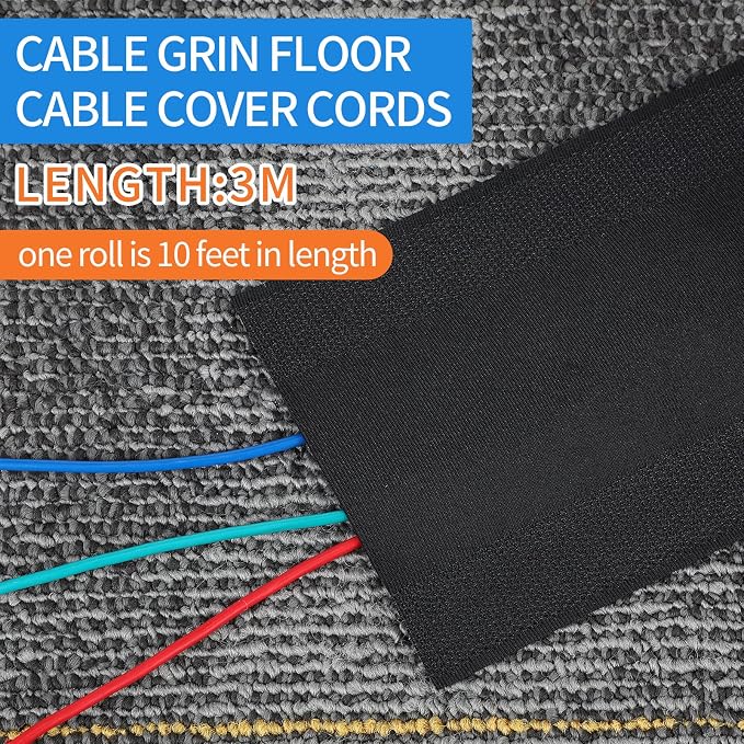 WILLBOND Carpet Cord Cover Cable Grip Floor Cover Cable Protector Management Only for Commercial Office Carpet(Black,39.37 ft)