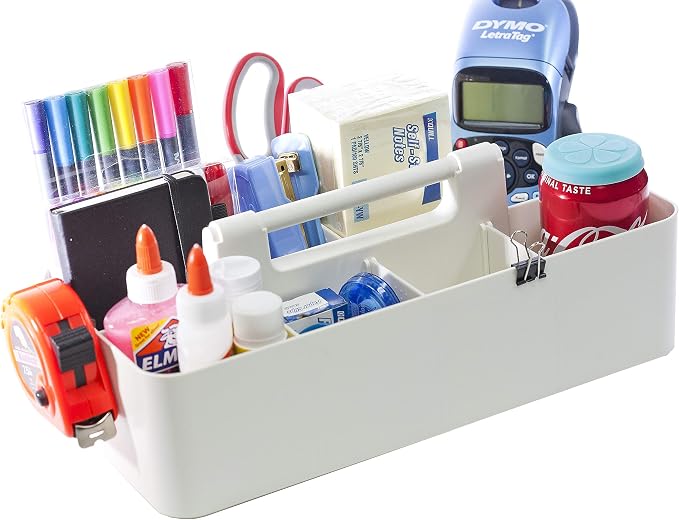 -Large Portable Caddy, DIY Dividers, 8 Compartments, School Office Supplies Home Business Organizer,Portable Basket with Handle Storage Organizer Modern Made in USA (10 PACK, Ivory)