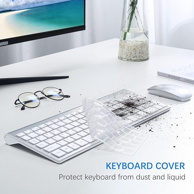 Wireless Keyboard and Mouse Ultra Slim Combo, TopMate 2.4G Silent Compact USB 2400DPI Mouse and Scissor Switch Keyboard Set with Cover, Batteries Included, for PC/Laptop/Windows/Mac - Silver White
