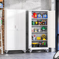 Metal Garage Storage Cabinet with Wheels, 70.9" H x 29.9" W x 15" D, Lockable Rolling Steel Tool Cabinet with Adjustable Shelves, Heavy Duty Garage Cabinet for Workshop, Basement, Home, White