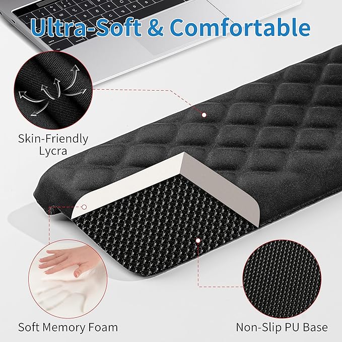 MEKASS L-Shaped Desk Elbow Pad for Desk, Memory Foam Elbow Support Padding with Non-Slip, 2-Piece Ergonomic Desk Edge Cushion, Wrist Comfort Support for Office Home (Diamond Black)
