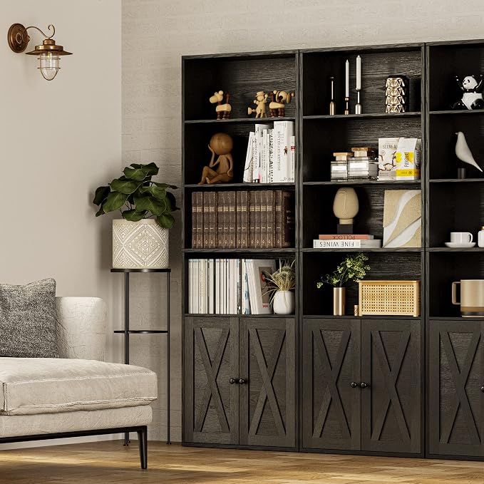 IRONCK Industrial Bookshelves and Bookcases with Doors Floor Standing 6 Shelf Display Storage Shelves 70 in Tall Bookcase for Home Office, Living Room