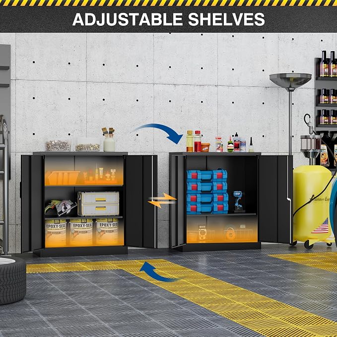 Fesbos Metal Storage Cabinet-36” Tall Steel File Cabinets with Lockable Doors and Adjustable Shelves-Black Steel Storage Cabinet for Home, School, Office, Garage