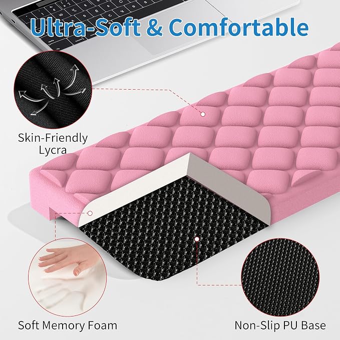 MEKASS L-Shaped Desk Elbow Pad for Desk, Memory Foam Elbow Support Padding with Non-Slip, 2-Piece Ergonomic Desk Edge Cushion, Wrist Comfort Support for Office Home (Pink Diamond Texture)
