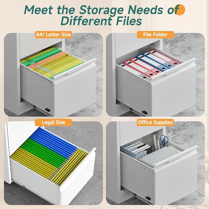 3 Drawer File Cabinet with Lock, Small Filing Cabinets for Home Office,17.8" D Metal File Cabinet for Under Desk, Vertical White File Cabinets for Legal/Letter Size File, Easy Assembly