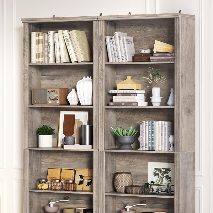 Thacuok 75" Tall Bookshelf Set of 2, 6 Tier Bookshelf with Adjustable Shelves, Bookcase with Anti-Tipping Device, Floor Standing Modern Display Rack,Book Shelf for Living Room, Bedroom, Office, Grey