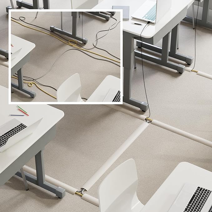 D-Line 30ft Floor Cord Cover, Floor Cable Protector, Extension Cord Cover, Protect Wires & Prevent Cable Trips, Cable Management Solution - Cord Cavity = 0.63" (W) x 0.31" (H) - Beige